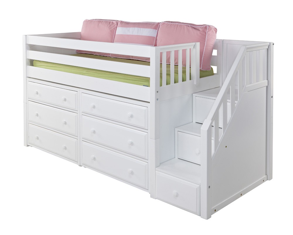 Great3 Twin Maxtrix Low Loft with Stairs & Storage Solid Wood