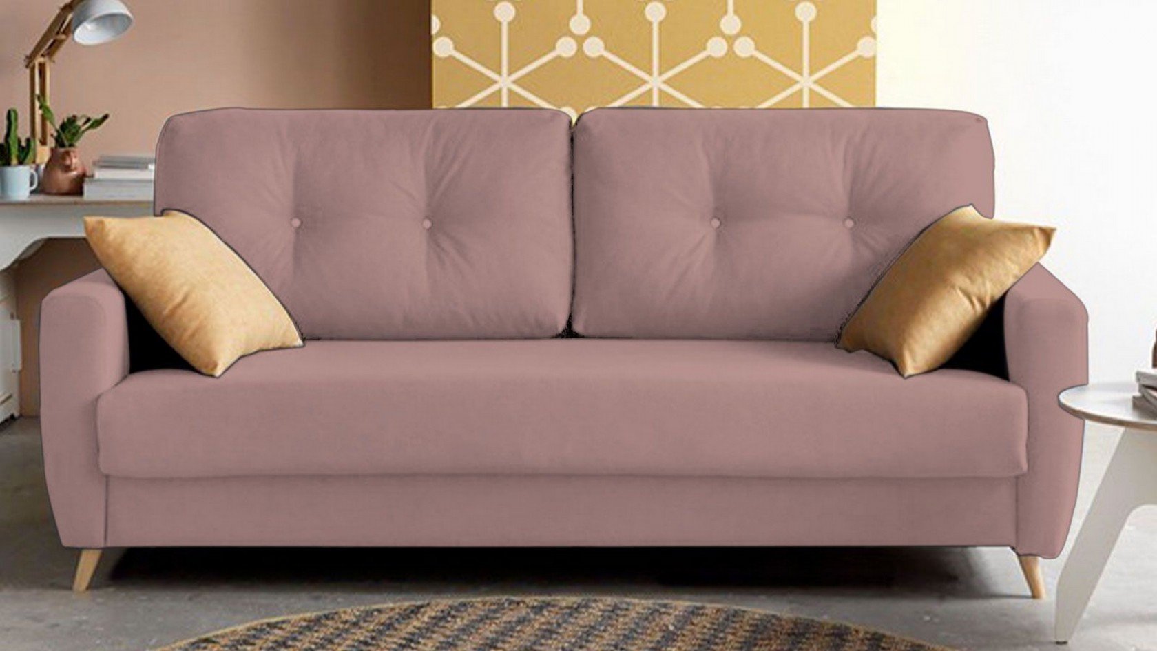 Sofa cama de lineas rectas con terminación capitoné ELCHE Descripción