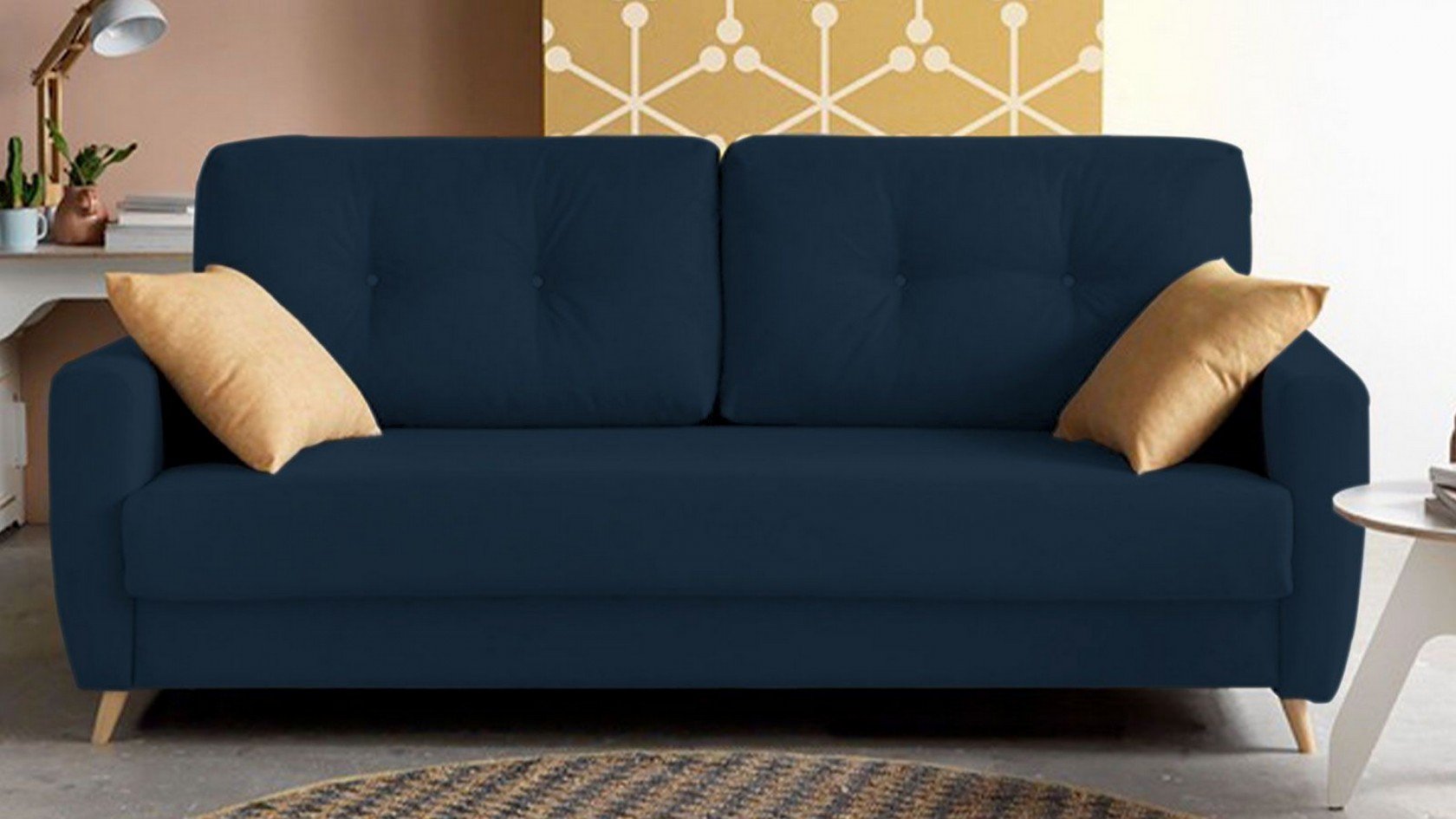 Sofa cama de lineas rectas con terminación capitoné ELCHE Descripción