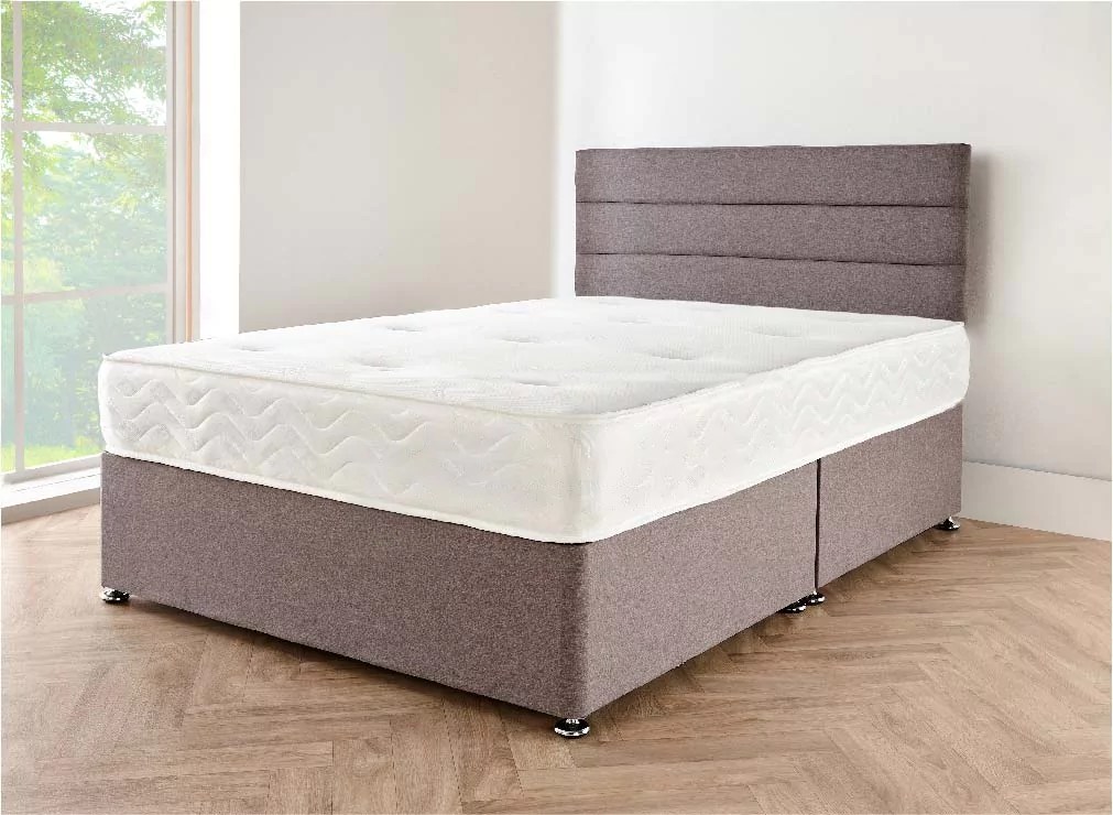 Grey Linen Suede Bed divan headboard and Pillow Top Mattress Beds