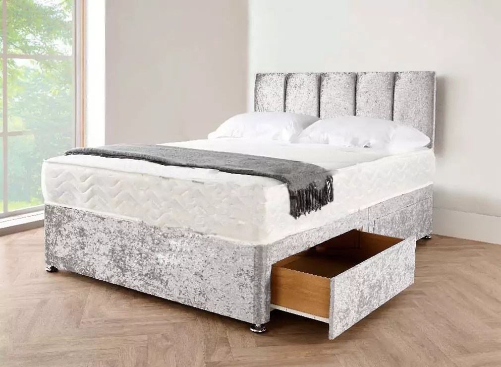 5FT King size Silver Crushed Velvet Divan Bed Sale Beds