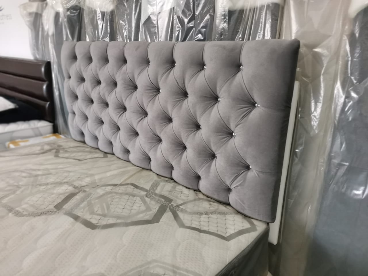 Padded Headboard 80cm Diamond Button Bed Square
