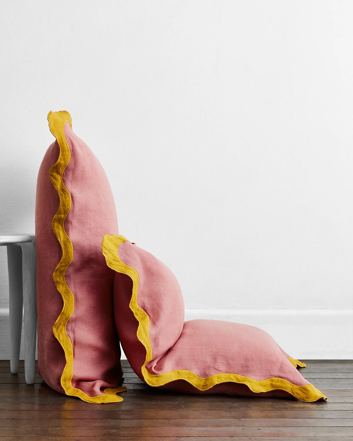 Pink Clay & Turmeric 100 French Flax Linen Scalloped Pillowcases (Set