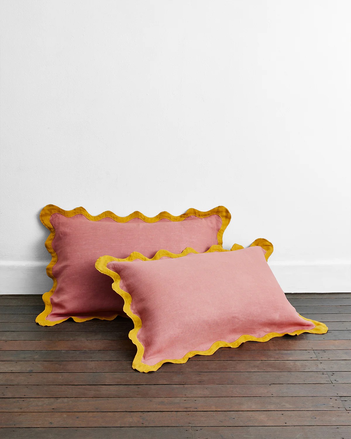 Pink Clay & Turmeric 100 French Flax Linen Scalloped Pillowcases (Set
