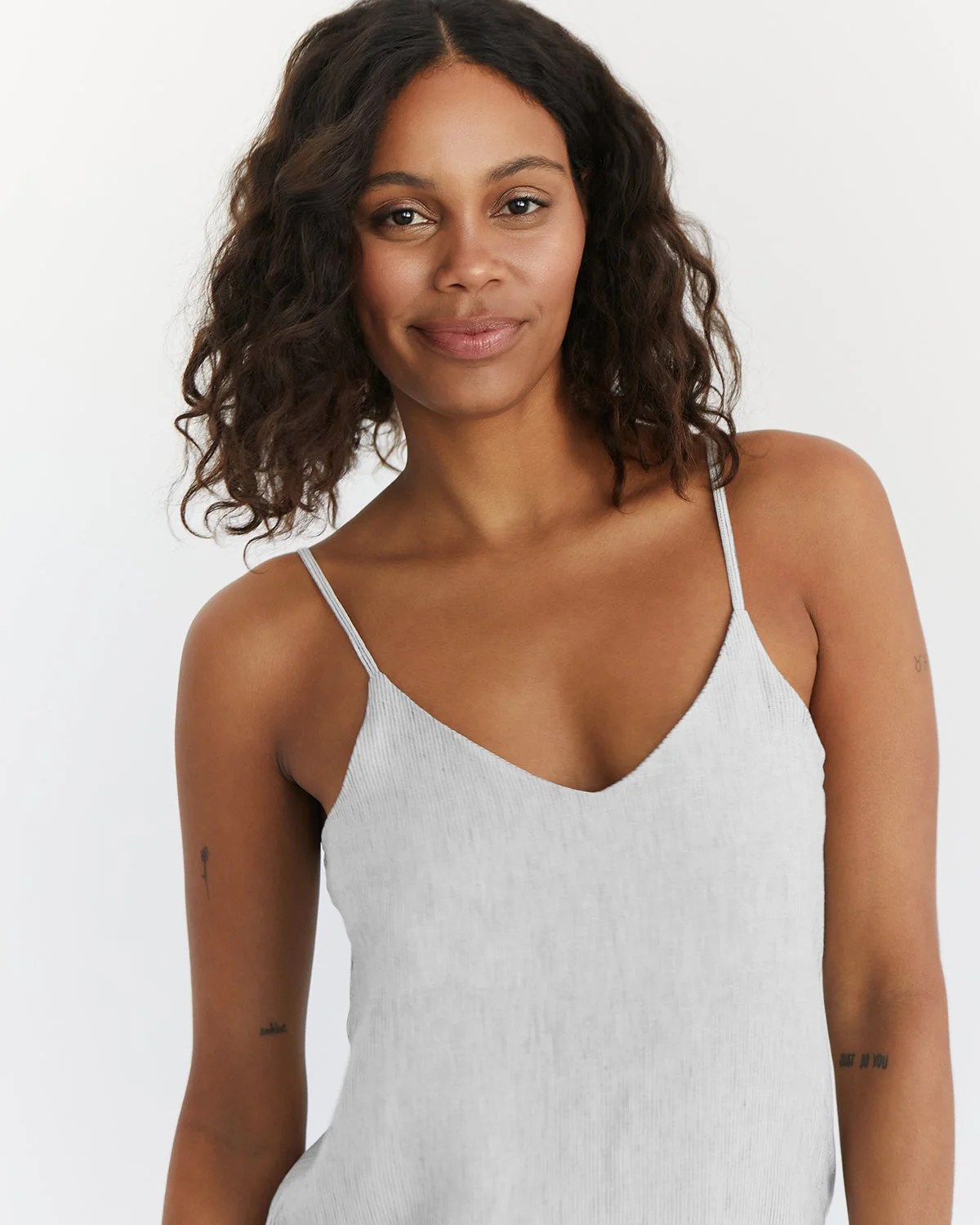 Pinstripe 100 French Flax Linen Midi Dress Bed Threads