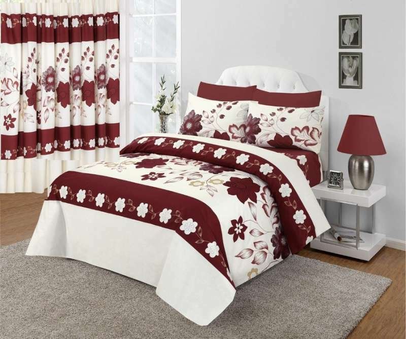 Cranberry Red Floral Design Duvet Cover & Pillowcases SEASONS