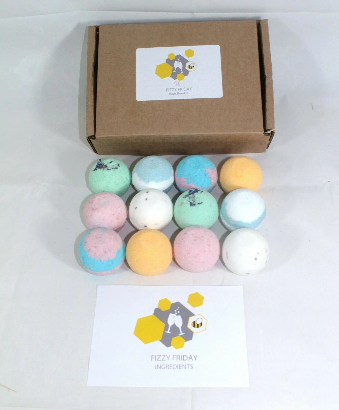 Reduced plastic Fizzy Friday Bath Bombs of 12 x 65g Round gift set Bee