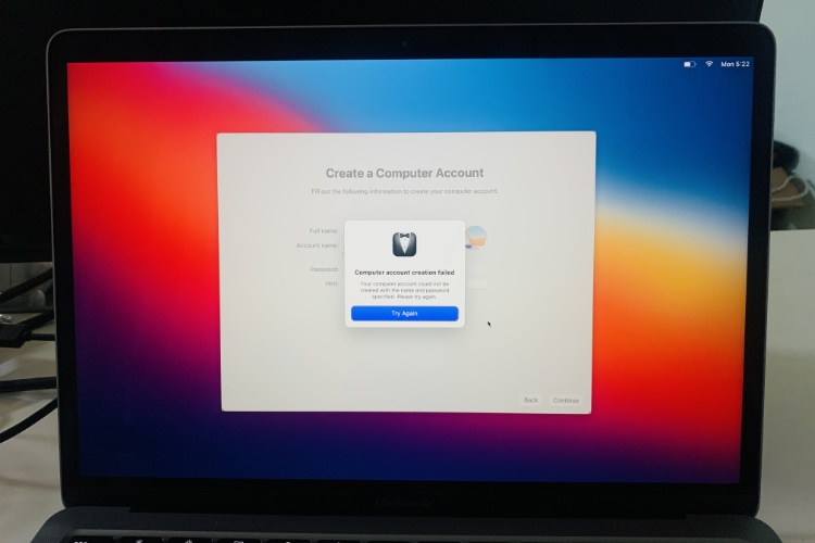 How to Fix Account Creation Failed' Error in M1 Mac Beebom