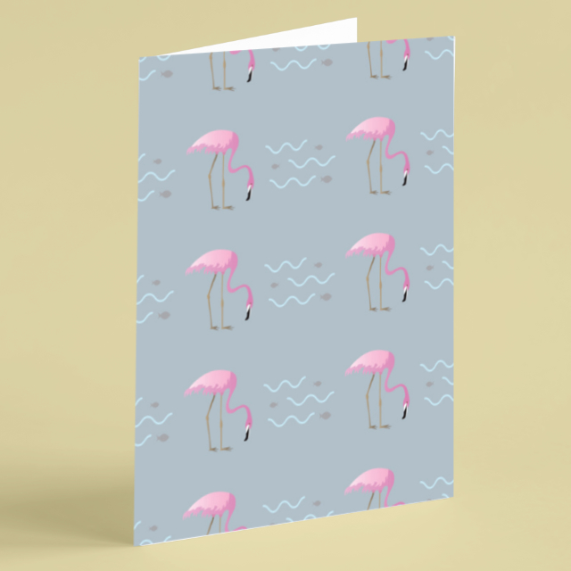 Pink flamingos with grey background blank card Beebooh