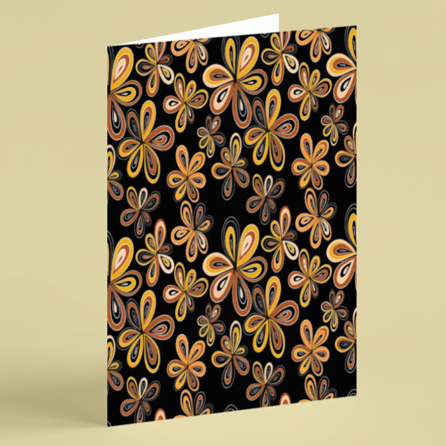 Yellow and brown flowers with black background birthday card Beebooh