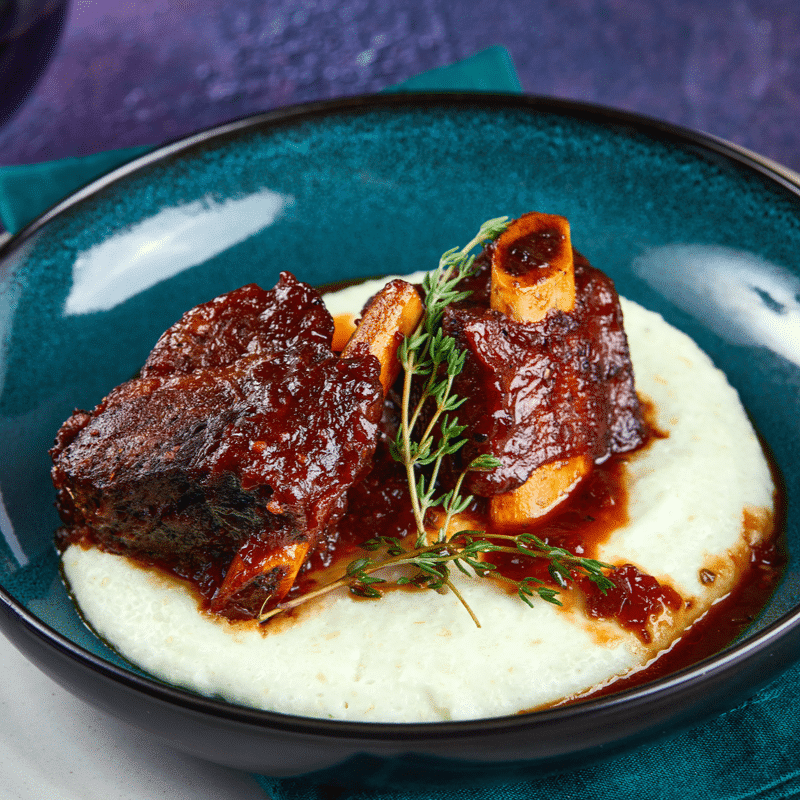 Texas Beer Braised Beef Short Ribs with Chipotle Cheese Grits Beef