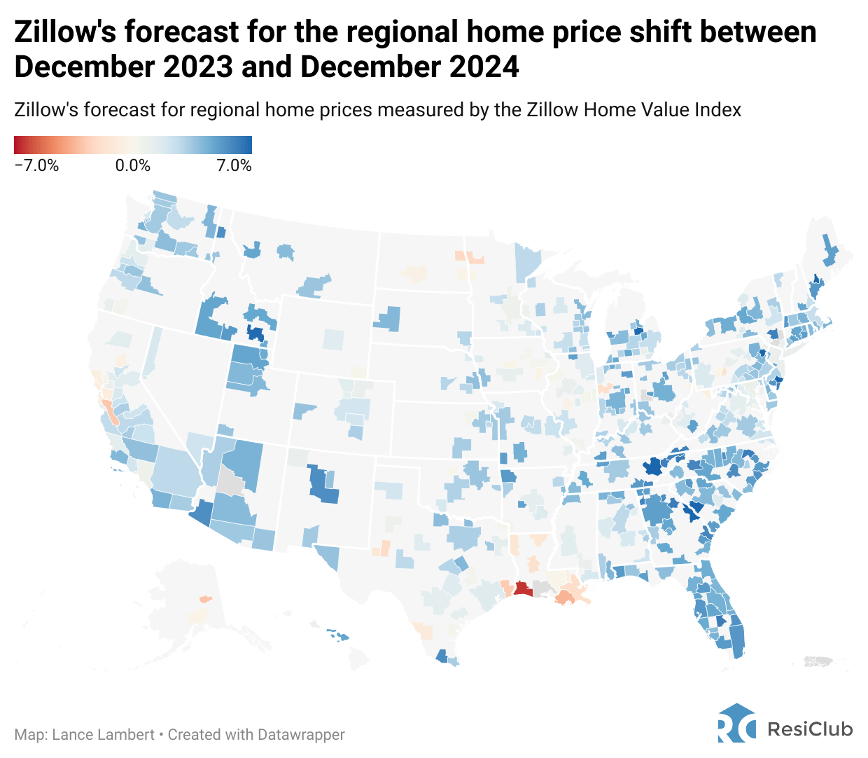Map Zillow just issued a big revision to its 2024 home price forecast