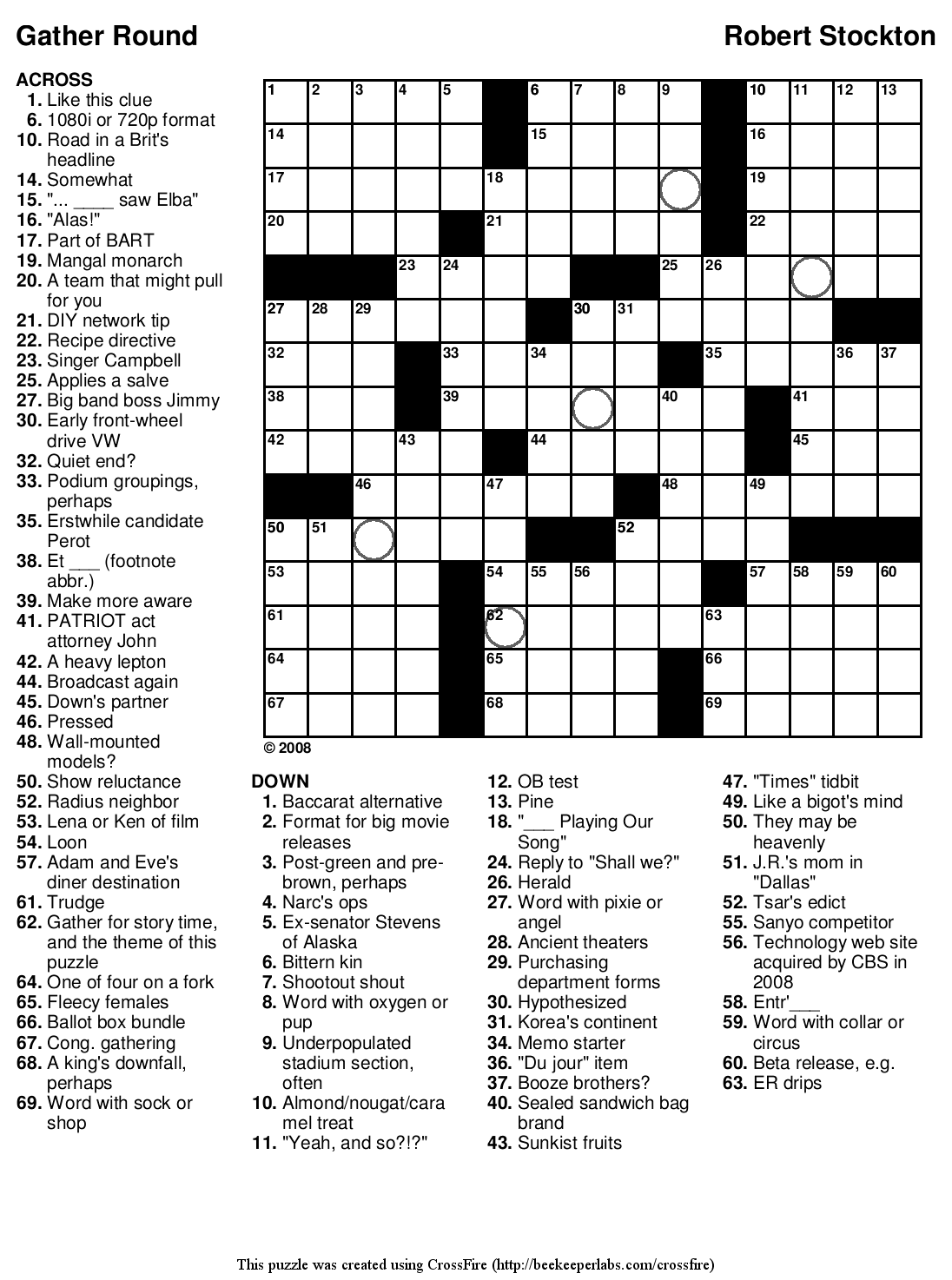 Beekeeper Crosswords » Blog Archive » Puzzle 80 “Gather Round”