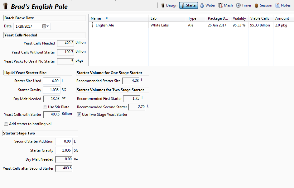 Yeast starter calculator