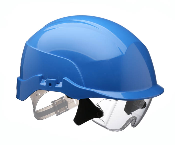 SPECTRUM SAFETY HELMET BLUE C/W INTEGRATED EYE PROTECTION BLUE
