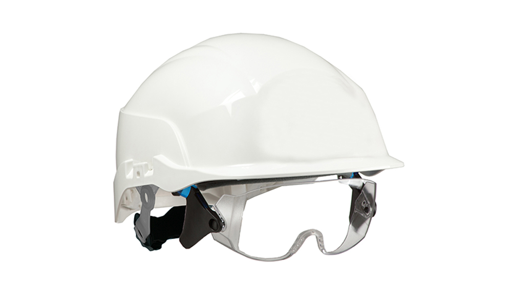 SPECTRUM SAFETY HELMET WHITE C/W INTEGRATED EYE PROTECTION WHITECNS20WA