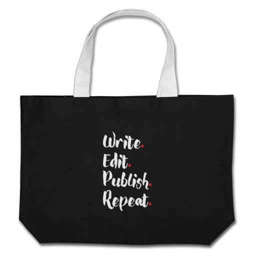 Write. Edit. Publish. Repeat. Grocery Tote Bag (black design