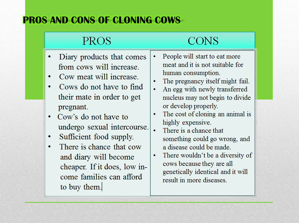 pro and cons of cloning humans