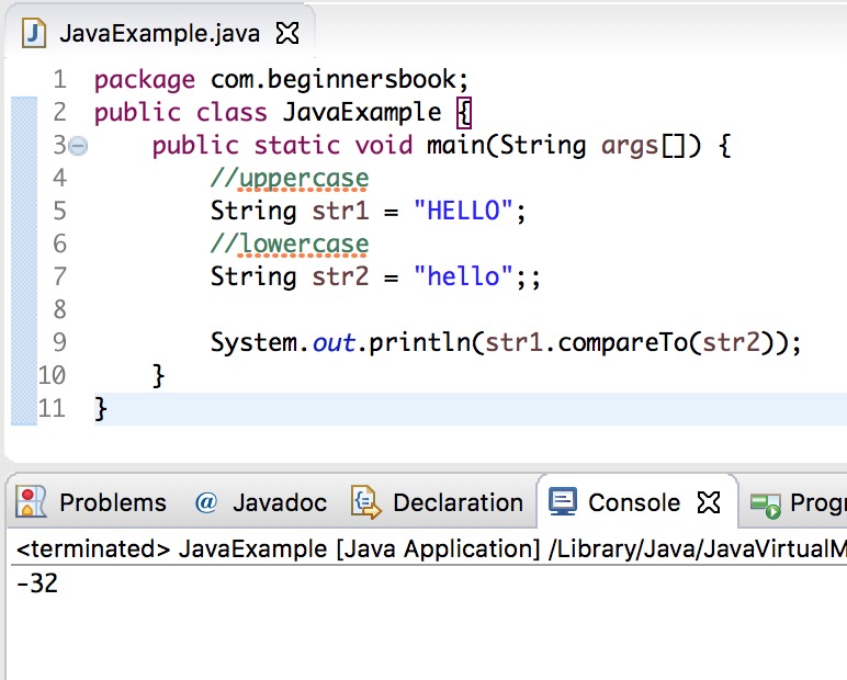 Java String compareTo() Method with examples