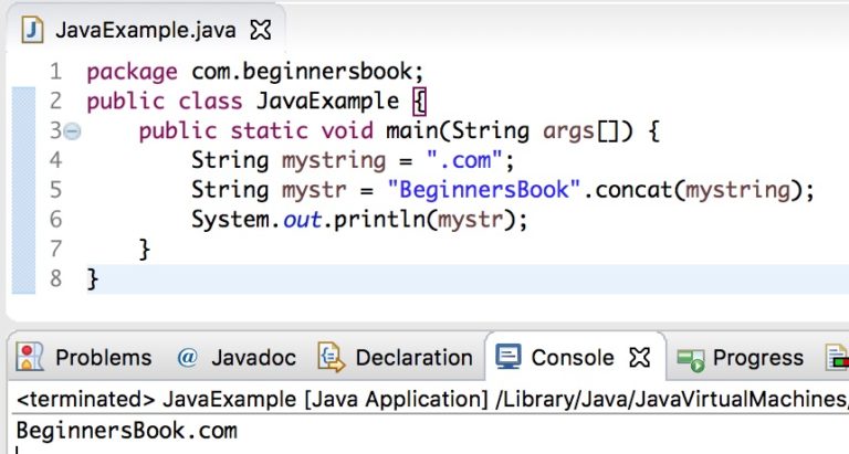 Java String concat() Method example