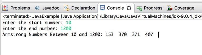 Java program to Print Armstrong numbers between a given range