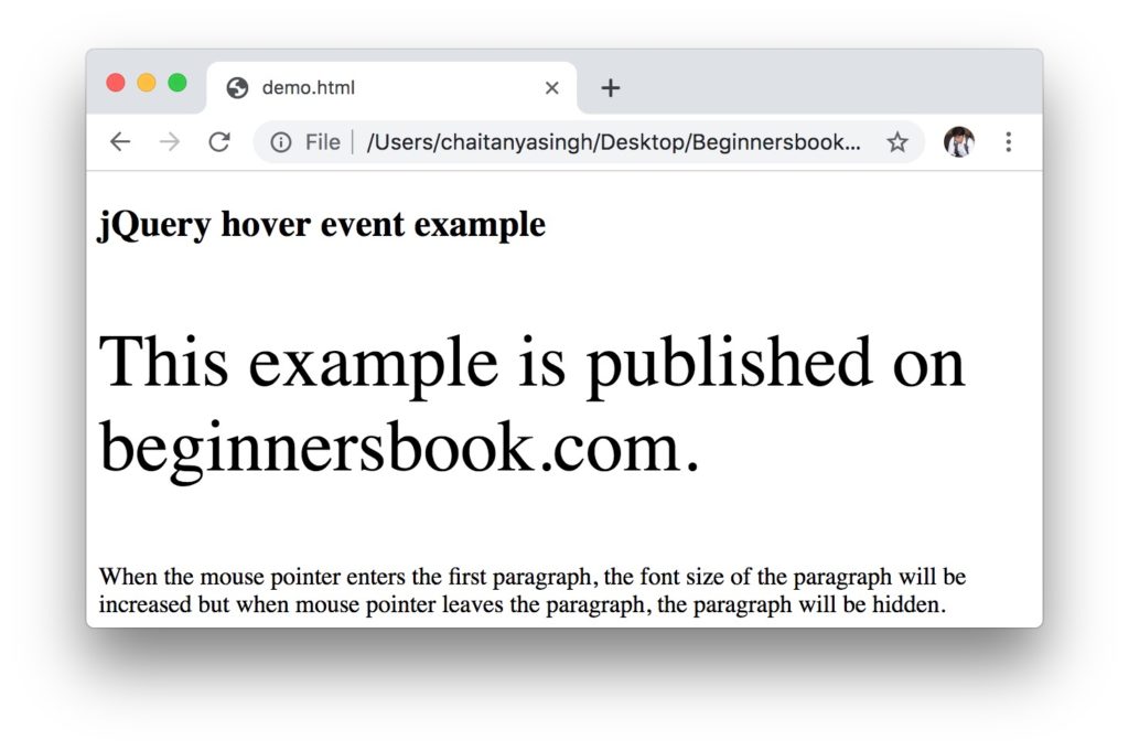 jQuery hover() method
