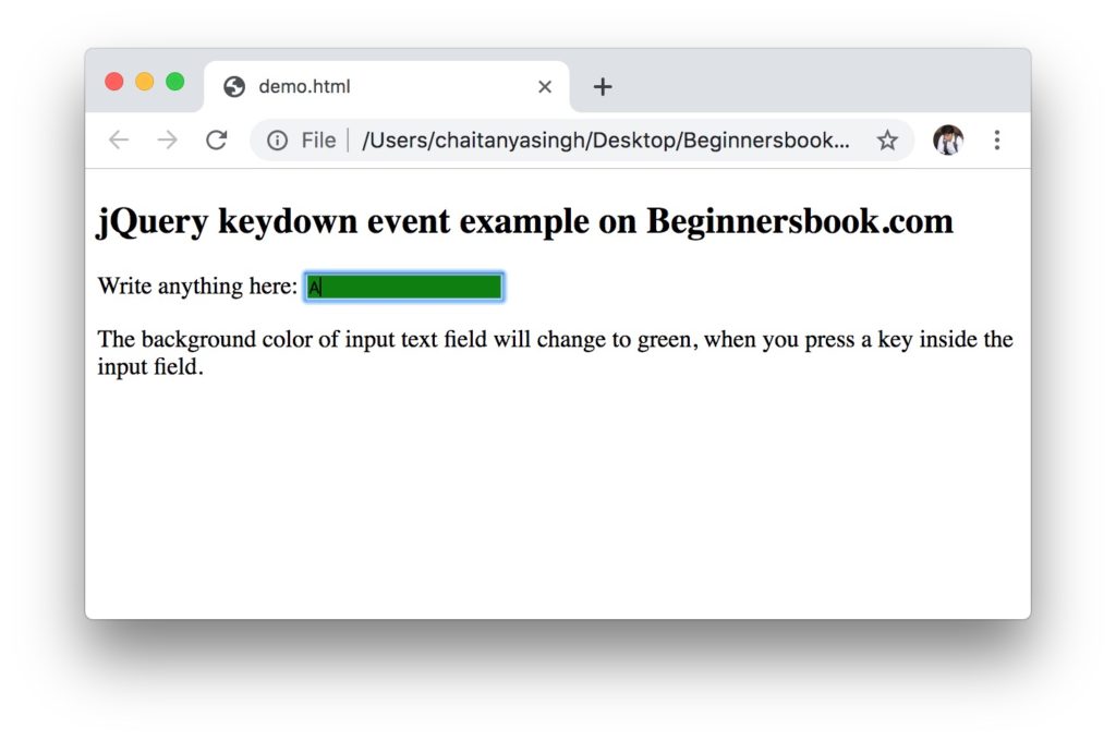 jQuery keydown() Method