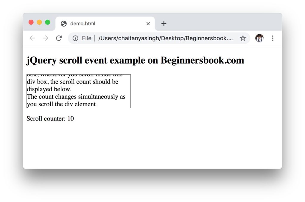jQuery scroll() Method