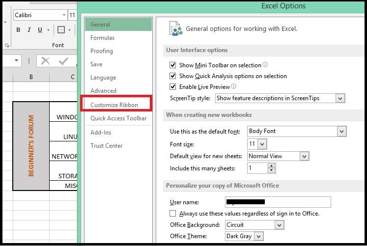 Adding custom tabs, groups and commands Microsoft Excel 2013