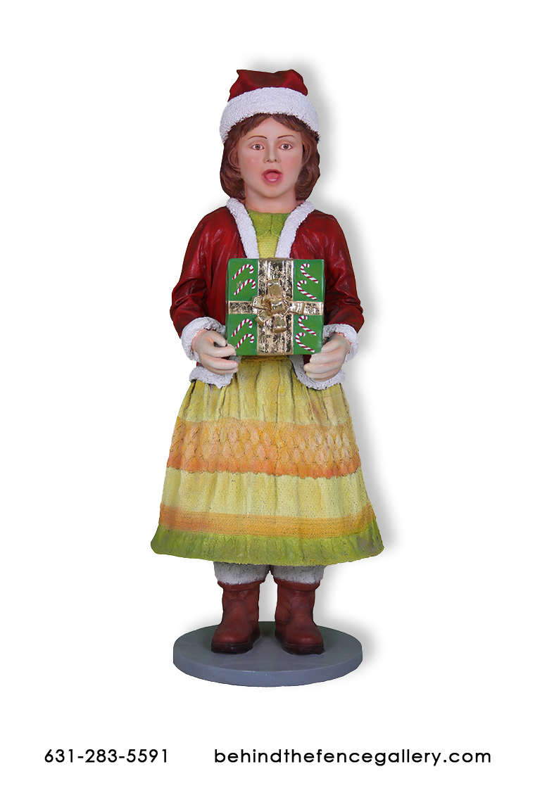 Christmas Caroler Girl Statue [S044PG] Behind the Fence Statues