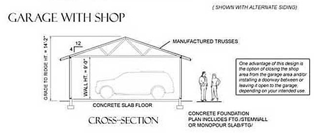 2 Car Garage With Shop Plan 9606R 40' x 24'