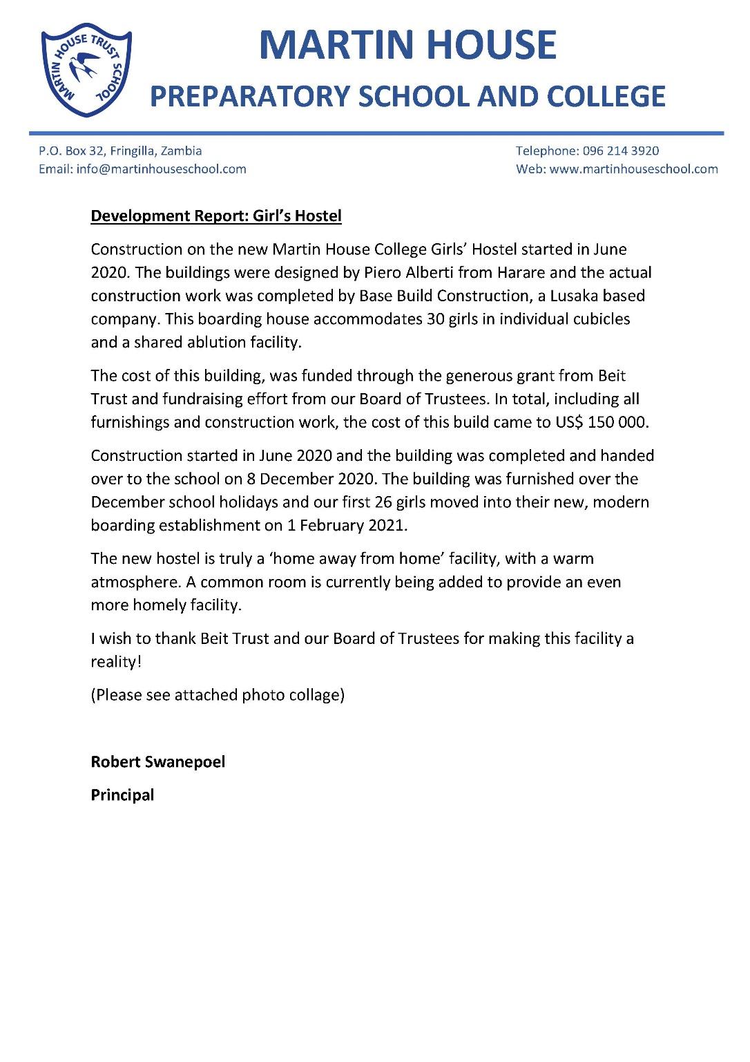Martin House School Girls Hostel The Beit Trust