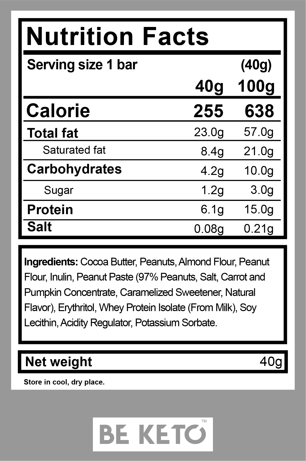 Keto Bar Peanut BeKeto Ketogenic products