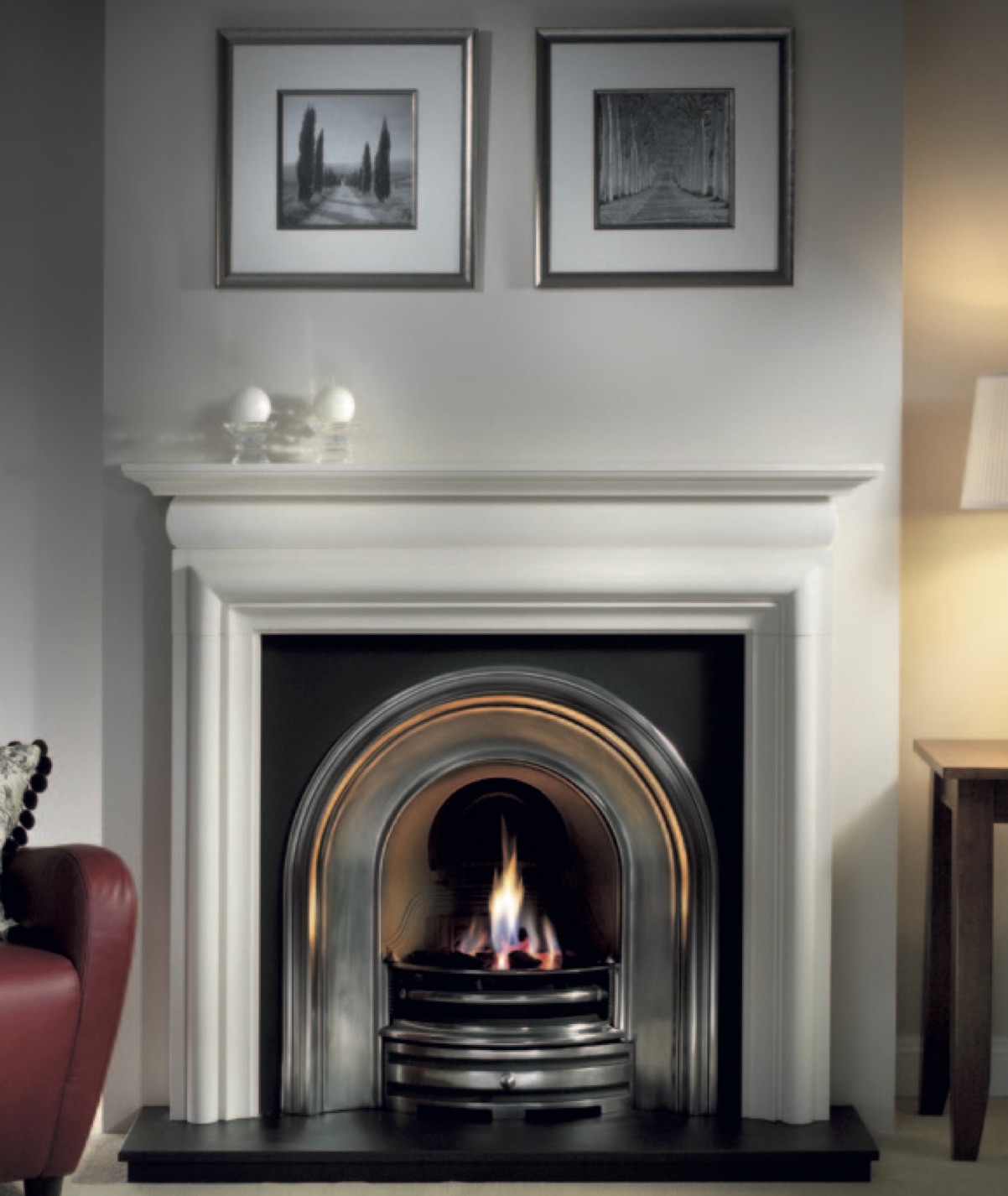 55″ BFS Limestone Fireplace package Belfast Fire Studio