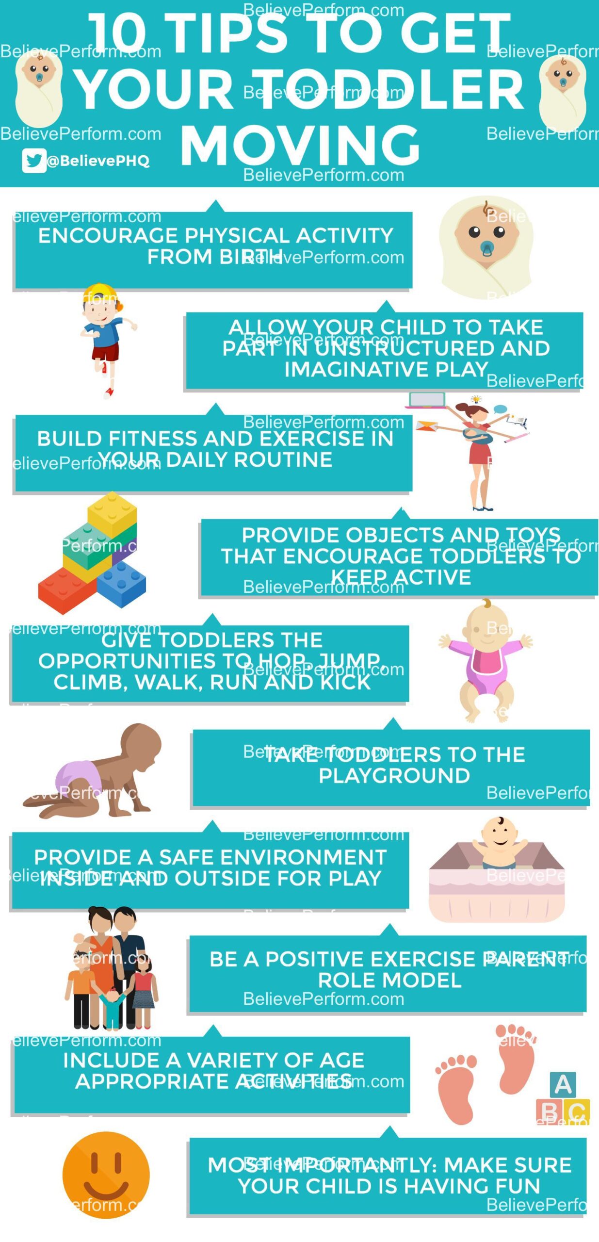 10 tips to get your toddler moving Infographics BelievePerform