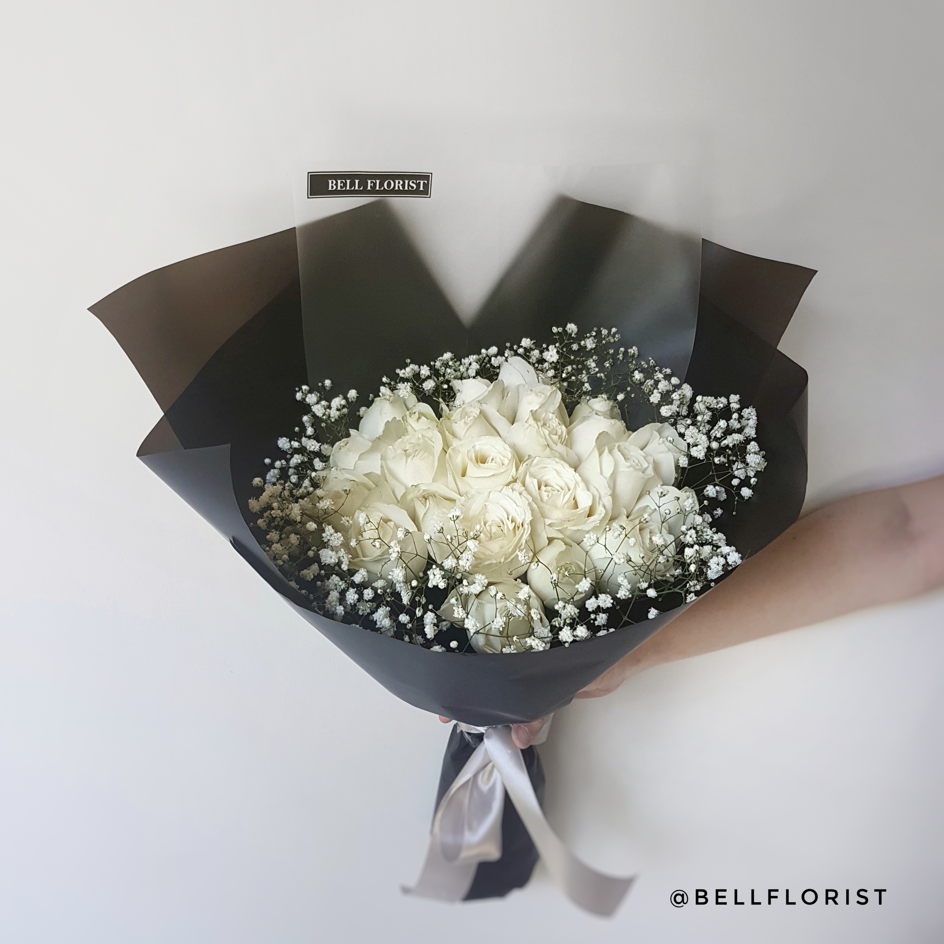 20 White Roses Korean Bouquet Bell Florist