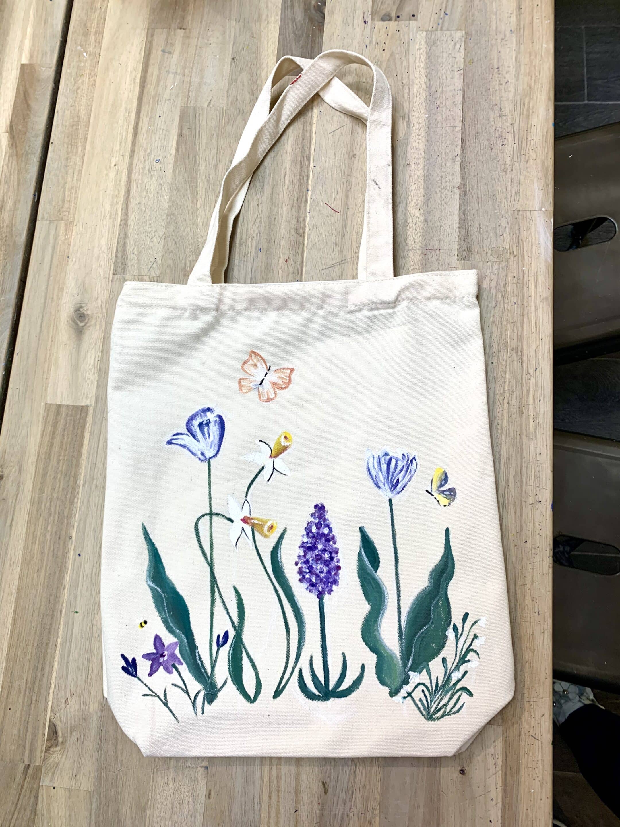 Sip and Paint Floral painting on Canvas Tote Bag Bella Ceramica Studio
