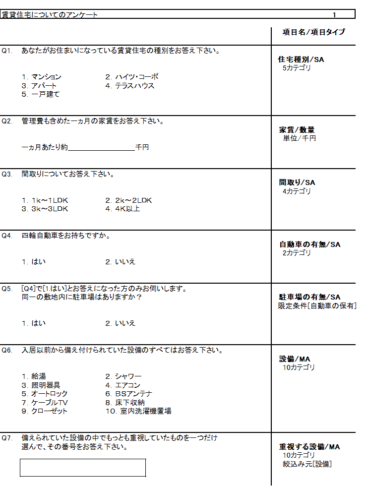 アンケート 価格の質問 insmarcix