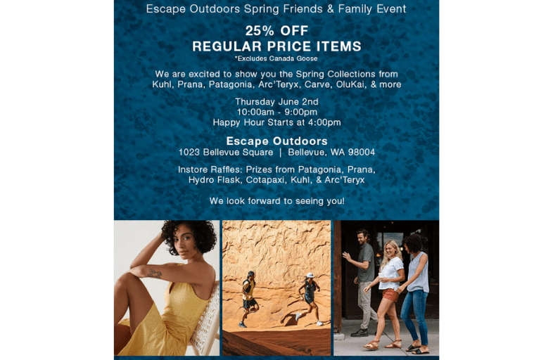 25 Off At Escape Outdoors The Bellevue Collection