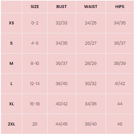 Size Guide – Bellisima Creations