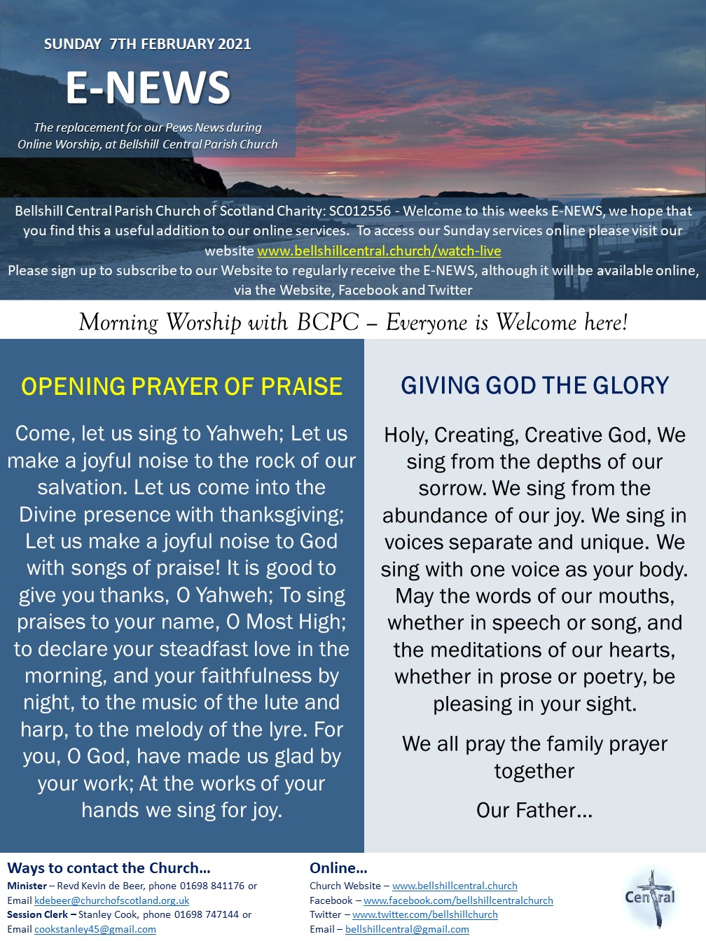 Central Church online worship Sunday 7th February 2021 Bellshill
