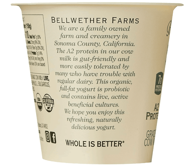 A2 Organic Whole Milk Yogurt Bellwether Farms