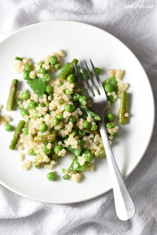 Israeli Couscous with Asparagus, Peas, and Sugar Snaps