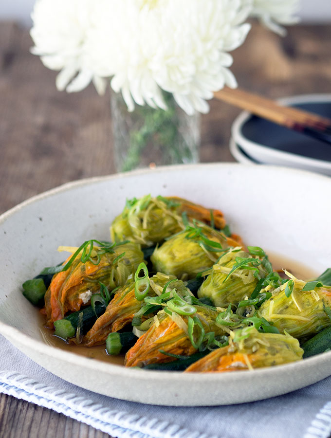 Steamed Stuffed Zucchini Flowers, Chinese Dumpling Style! Belly Rumbles