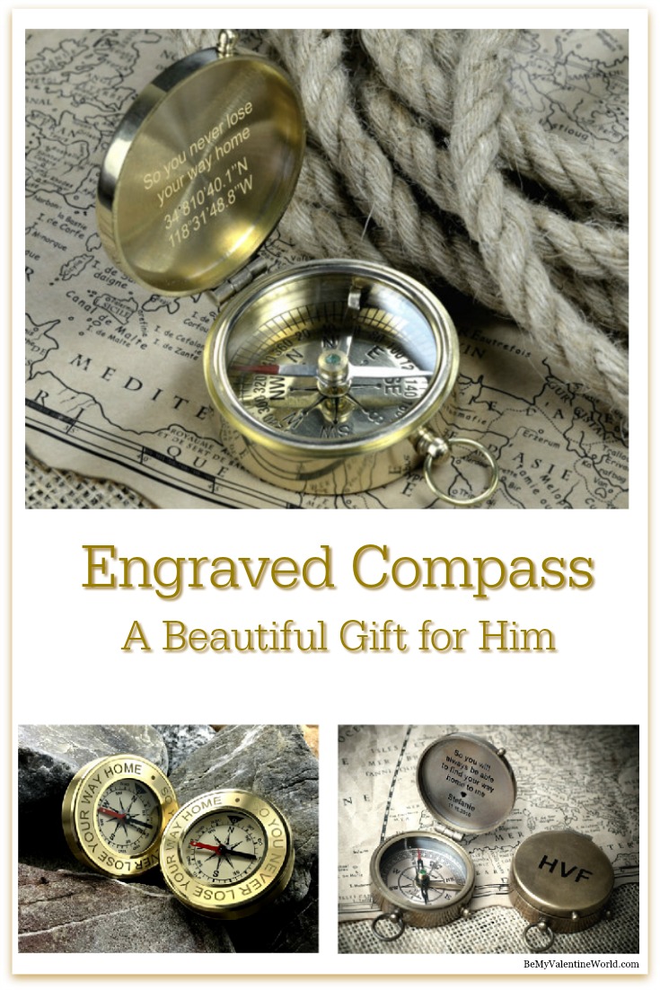 Personalized Engraved Brass Compass Be My Valentine World