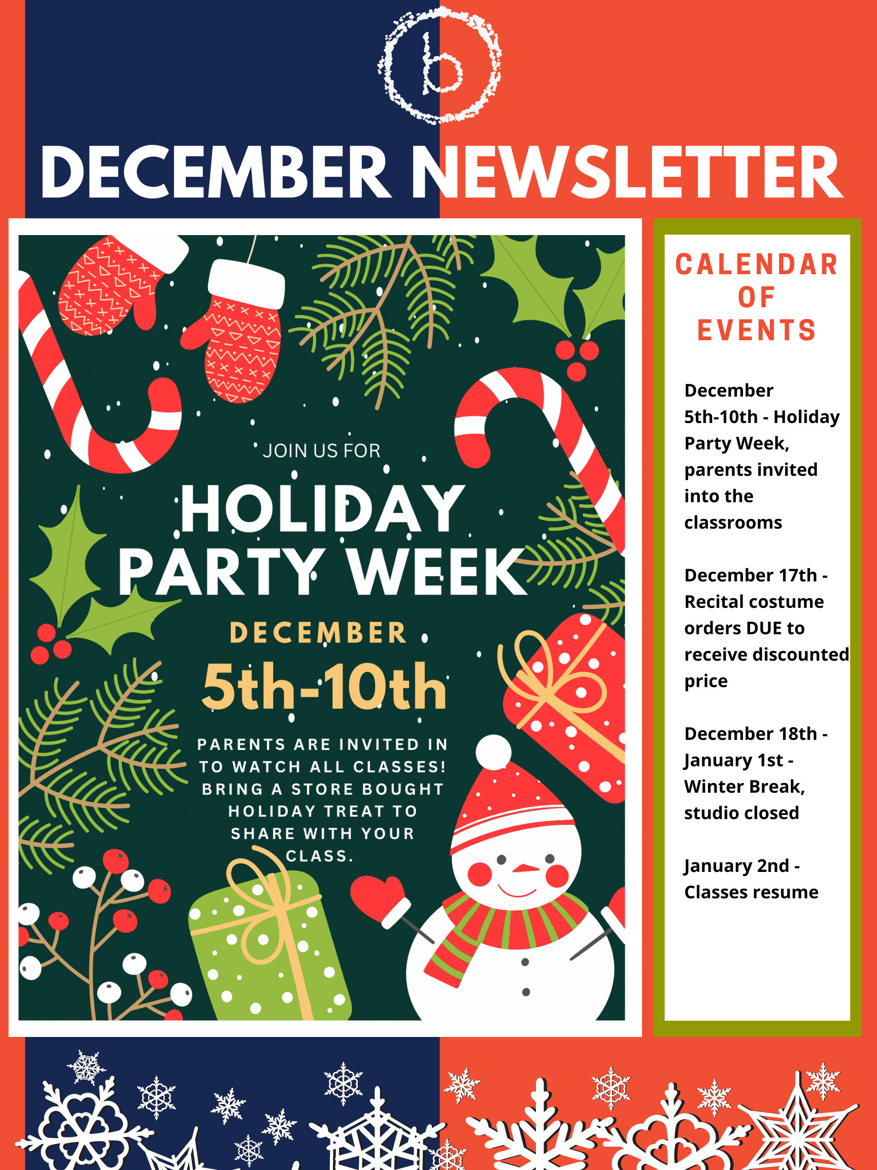 December Newsletter 2022 Bender Performing Arts