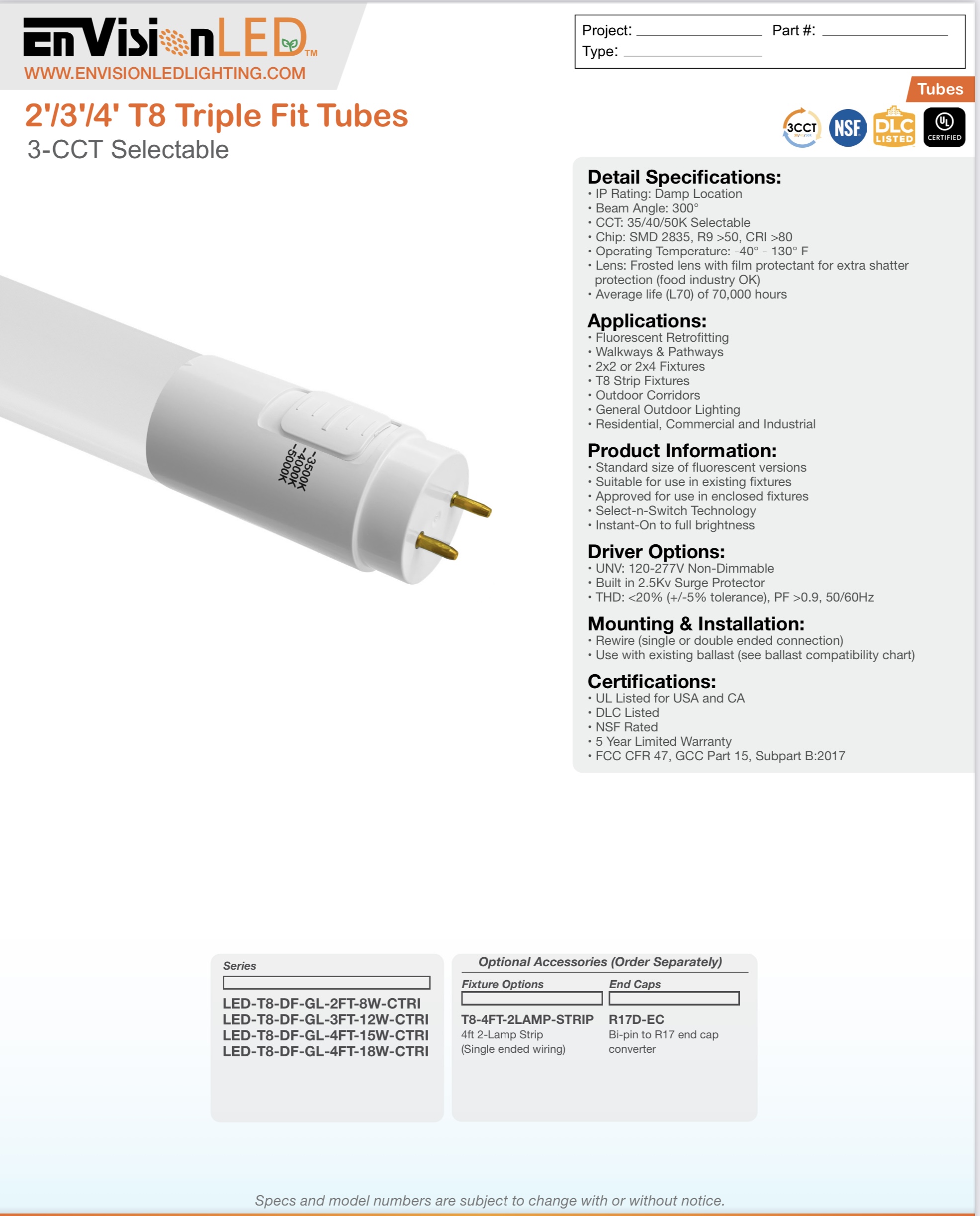 Envision LEDT8DFGL4FT18WCTRI Hybrid Tritunable Benergy