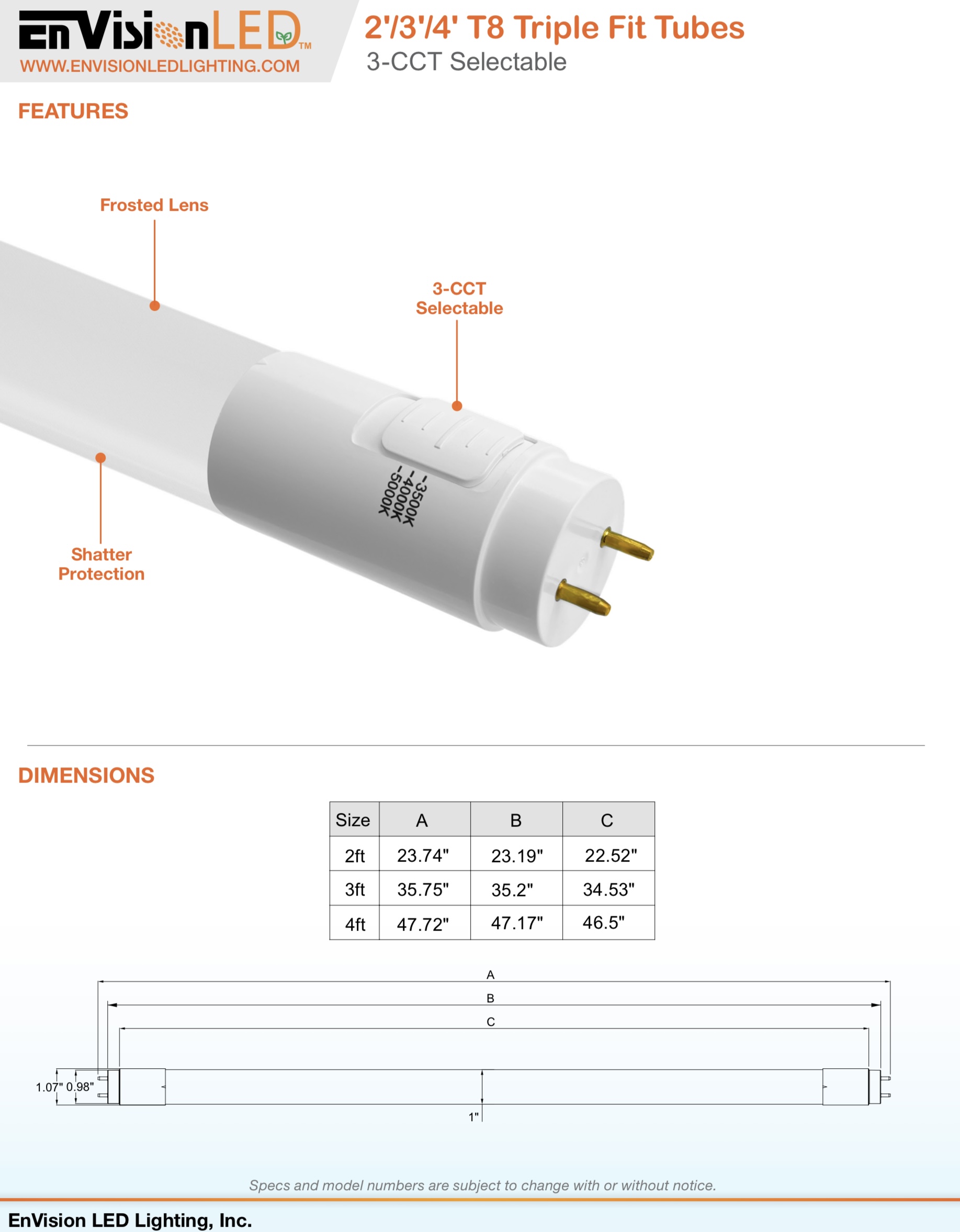 Envision 2' T8 Triple Fit Tube Benergy