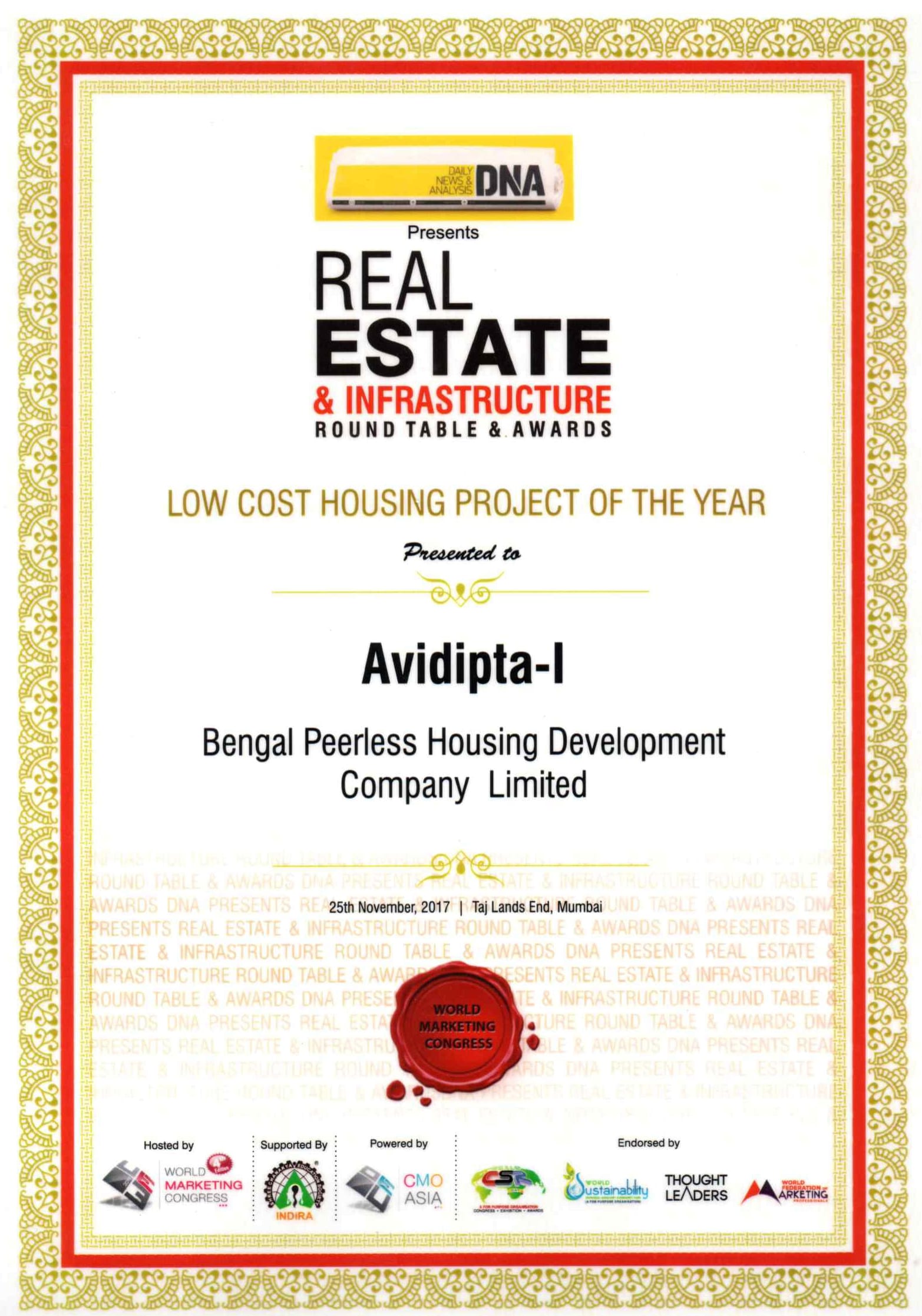 Bengal Peerless Housing Development Company Ltd. Awards & Recognition