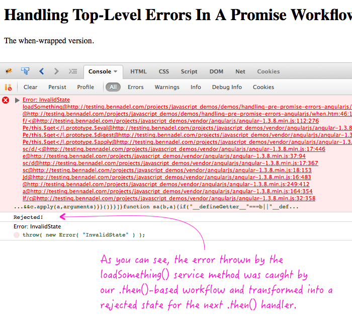 Handling TopLevel Errors In A Promise Workflow In AngularJS